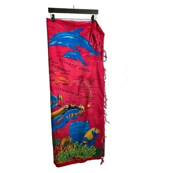 The Caribbean Sarong with Fish Divers Map Swim Wrap Sarong Island Expression - Picture 2 of 7